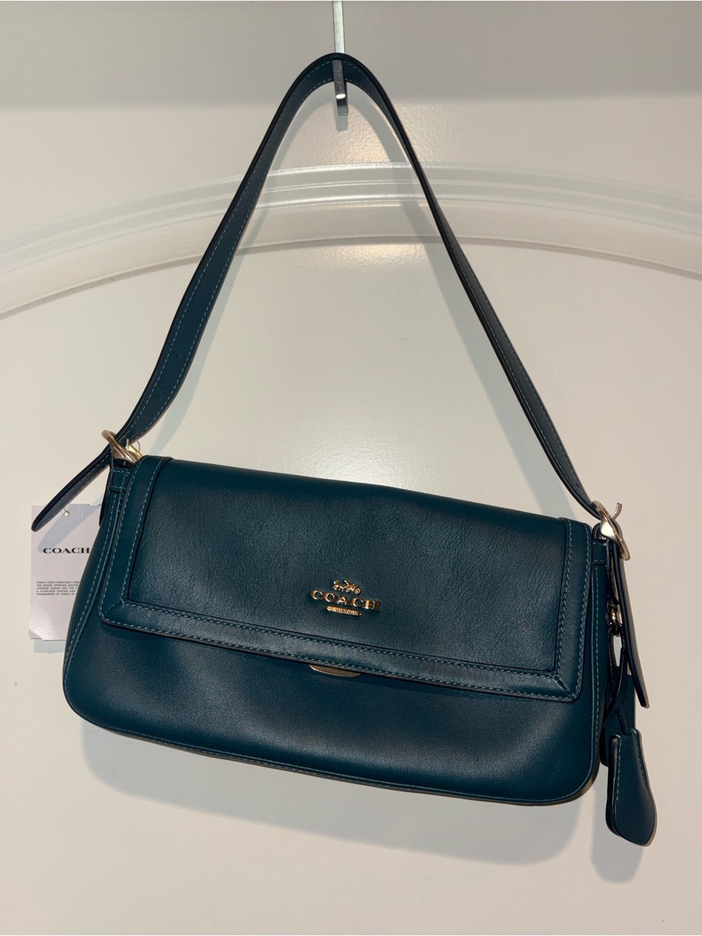 Coach Teal Green Leather Shoulder Bag with Gold Hardware